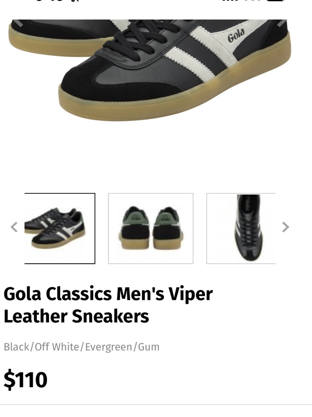 Gola Men's Viper Sneakers in Black, Off-White and Gum